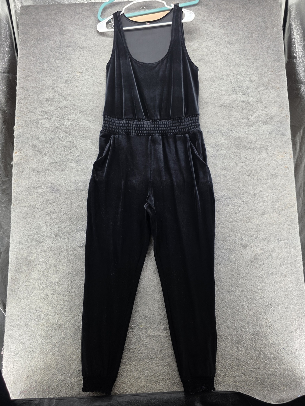 Commando Jumpsuit Womens L Black Velour Scoop Neck Sleeveless Elastic Waist